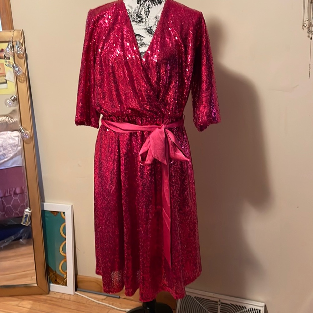 Lane Bryant Crossover sequin fit and flare dress